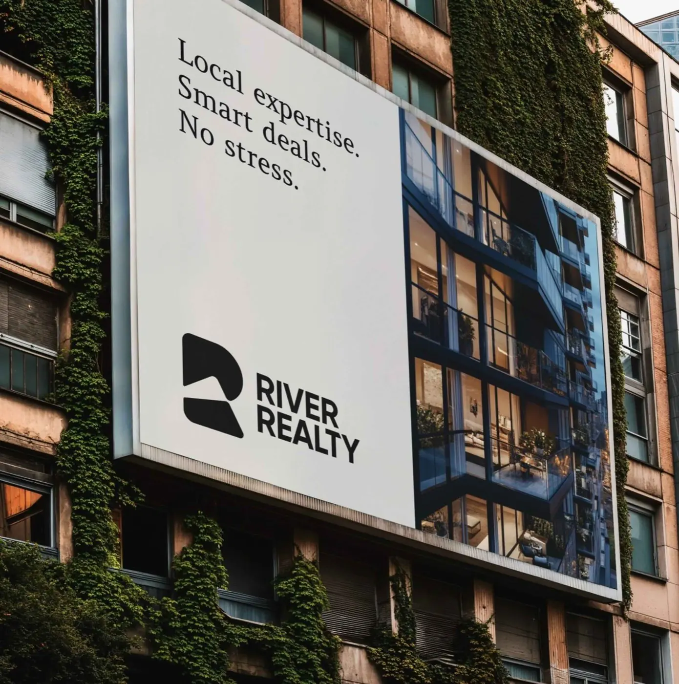 River Realty strategic logo design and real estate billboard identity